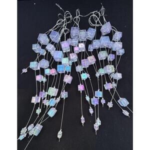 Vintage Gorgeous Sparkle Iridescent Icicle Christmas Ornamants Snow Tree 14” Log